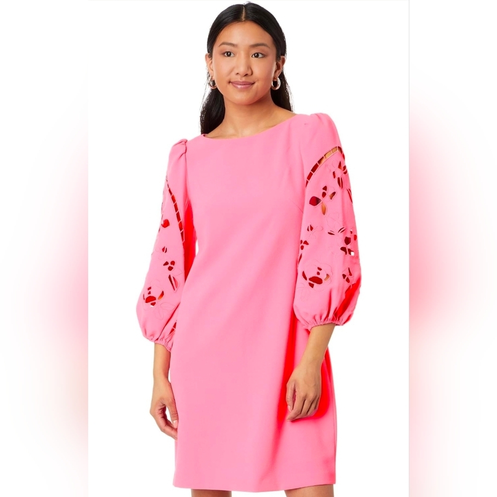 Elegant Pink Dress with Floral Sleeves